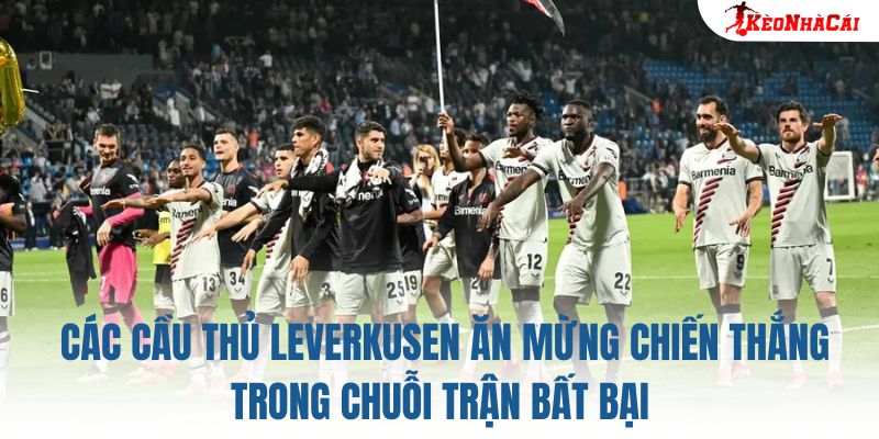 Các cầu thủ Leverkusen ăn mừng chiến thắng trong chuỗi trận bất bại