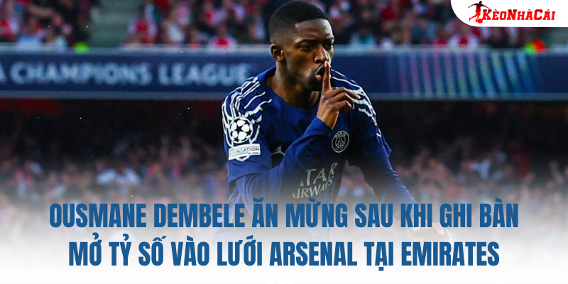 Ousmane Dembele ăn mừng sau khi ghi bàn mở tỷ số vào lưới Arsenal tại Emirates