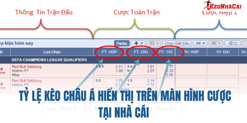 Tỷ lệ kèo châu Á hiển thị trên màn hình cược tại nhà cái